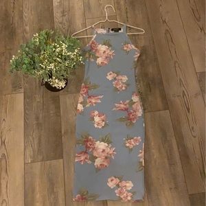 Blue floral body con dress